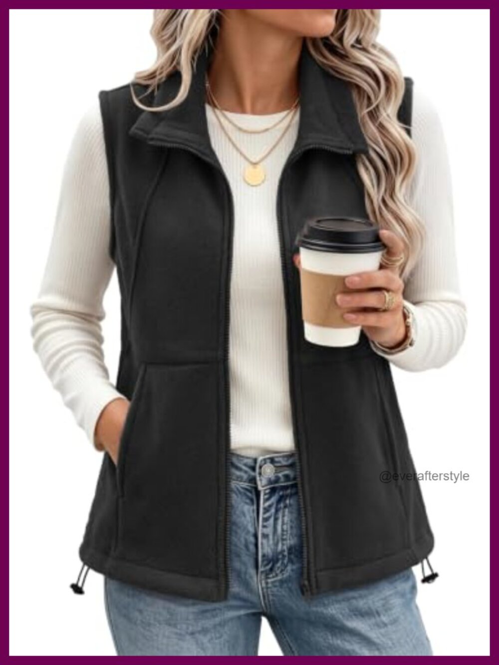 Womens Polar Fleece Vest Sleeveless Zip Jacket Pockets Winter Layering